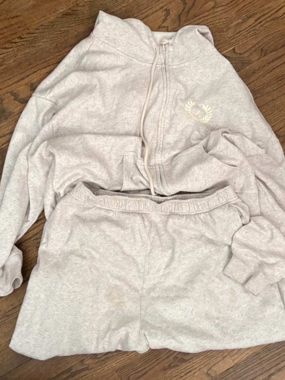 Victoria Secret/PINK Light Gray/Pink Cozy Zip Hoodie & Sweatpants Set